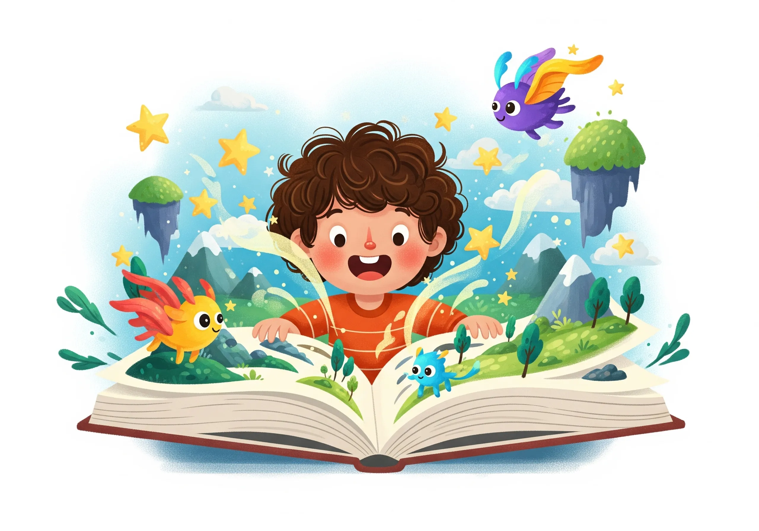 Illustration eines Kindes, das ein Lese-Abenteuer erlebt